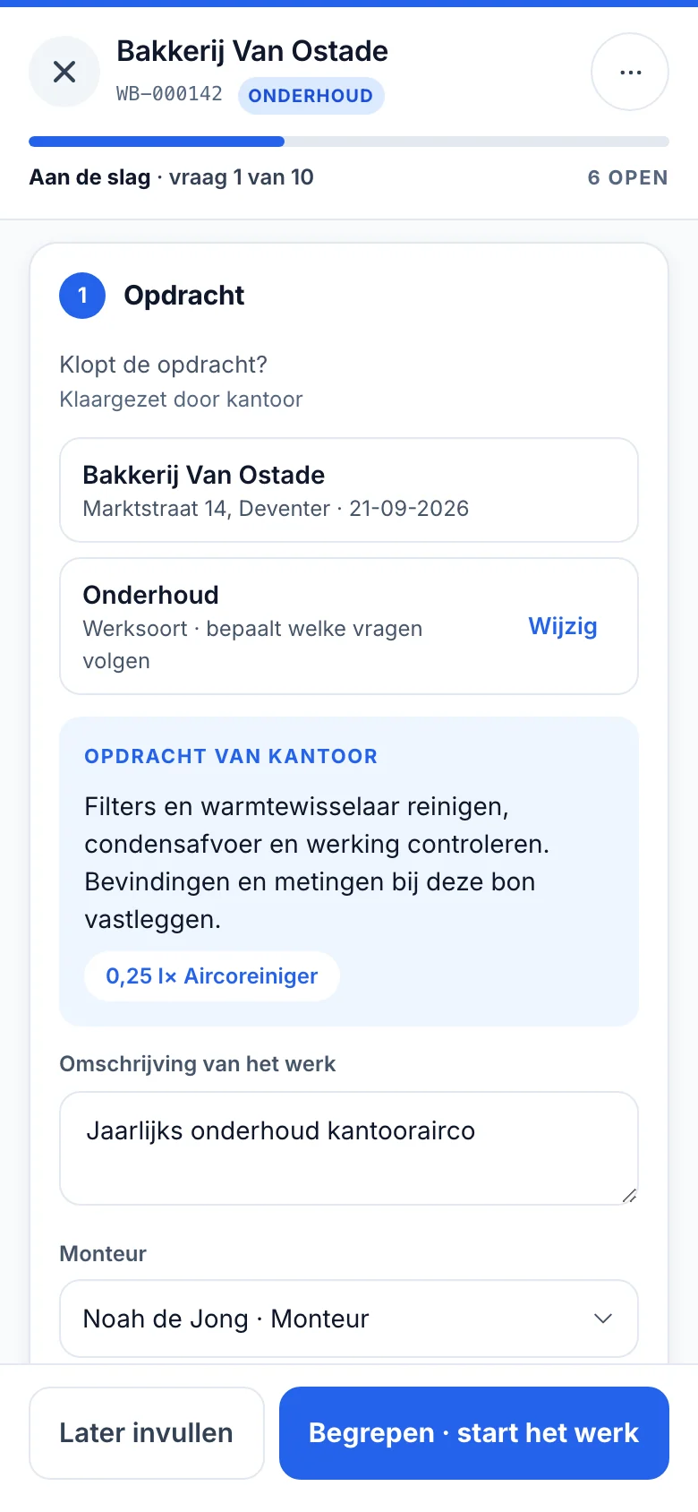 Mobiele onderhoudsbon bij Bakkerij Van Ostade